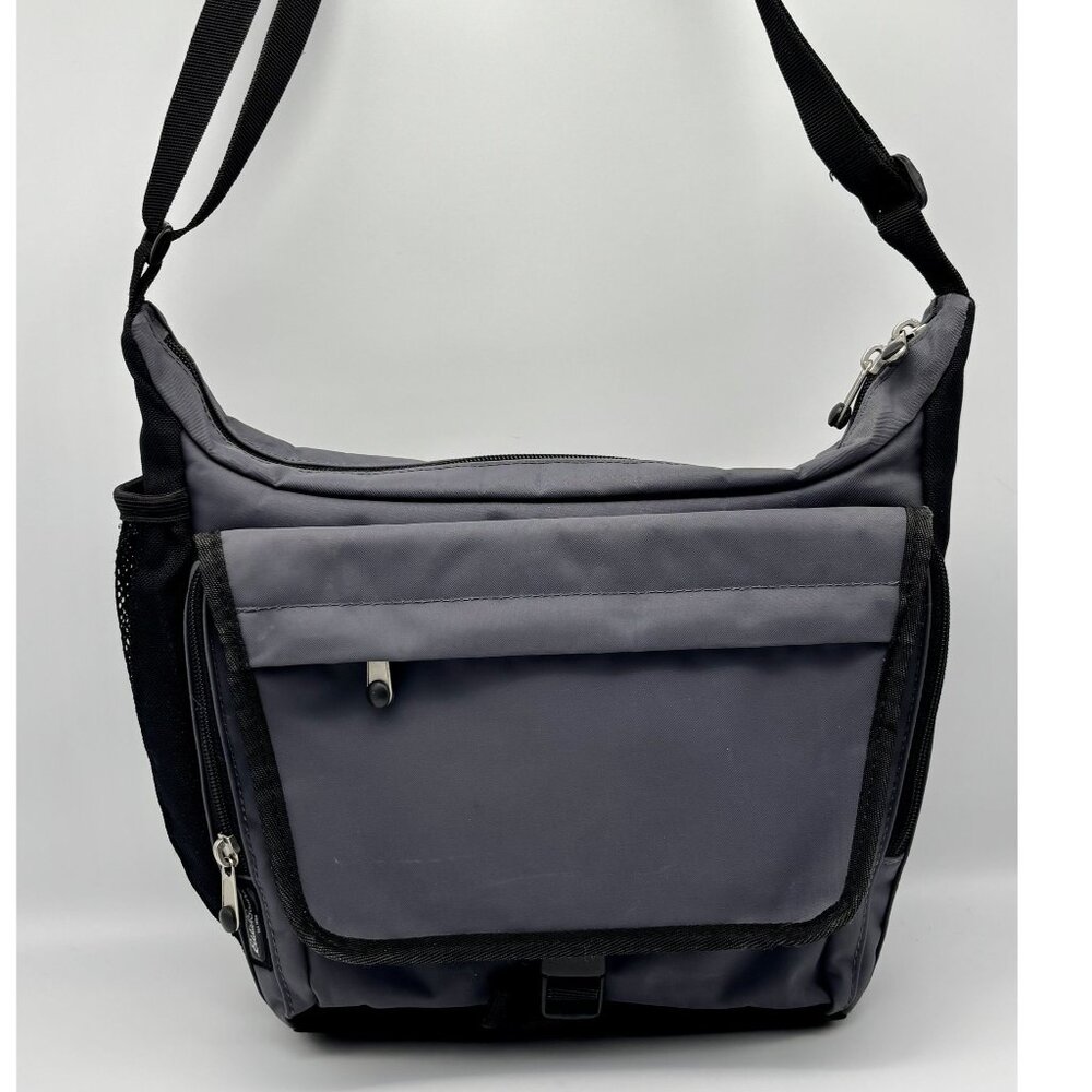 Eddie Bauer Gray Black Nylon Messenger/Travel/Shoulder Bag With Adjustable Strap